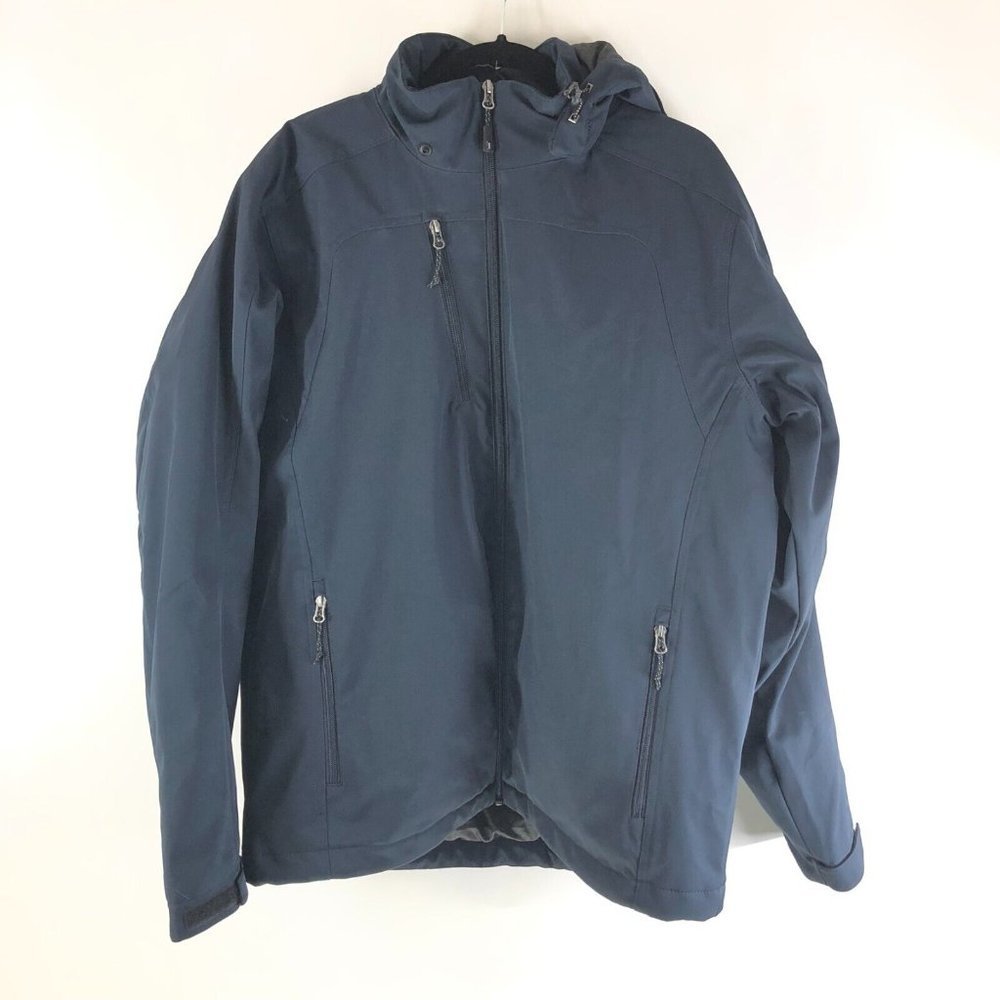 Elevate Mens Softshell Jacket Full Zip Pockets Detachable Hood Navy Blue L